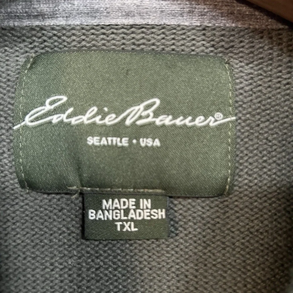 Eddie Bauer Sweater Mens XLT Green Long Sleeve Henley Collar Buttons Knit Cotton